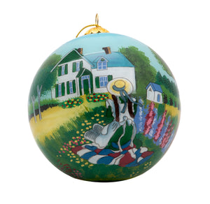 Anne on the Quilt Hanging Glass Ornament